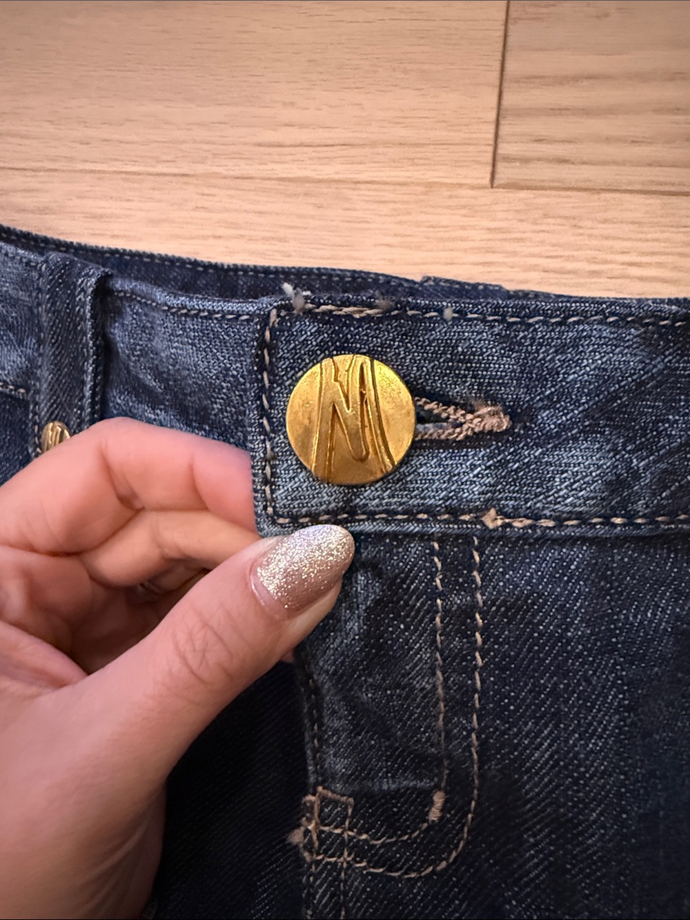 Marciano Dark Indigo Denim Embroidered Jean Shorts - Picture 6 of 7